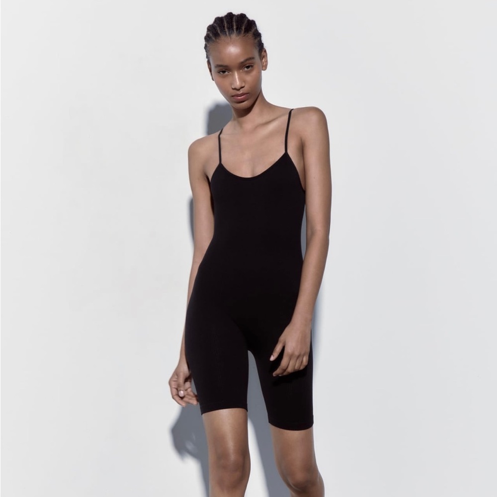 Zara Black Seamless Ribbed Jumpsuit - Shorts